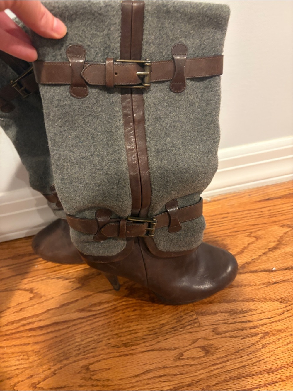Cole Haan and Nike Air Gray & Brown Tall Buckle Boots